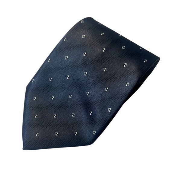 Drussel Hand Made Men's Tie Navy Blue with White Diamond Pattern 100% Polyester - Picture 2 of 6